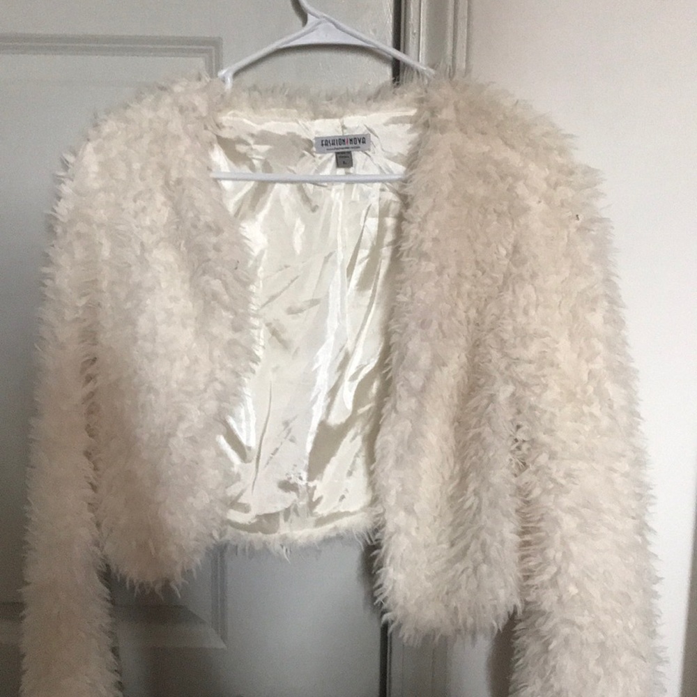 White faux fur jacket